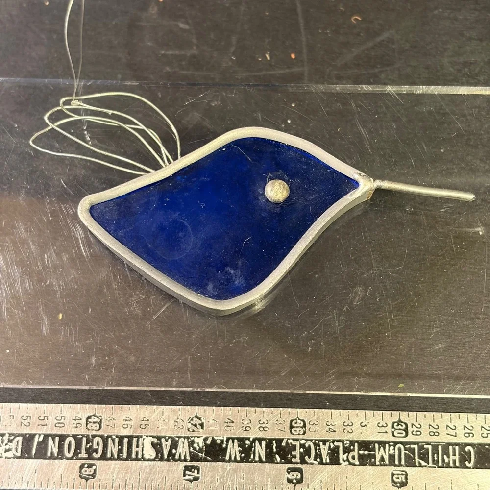 Handmade Cobalt Blue Stained Glass Hummingbird Sun Catcher Window Decor Art